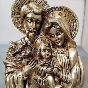 Solid Brass 3 Beautiful Mary Joseph & Jesus Set Gold Color Wall Plaque Religious Church Supplies