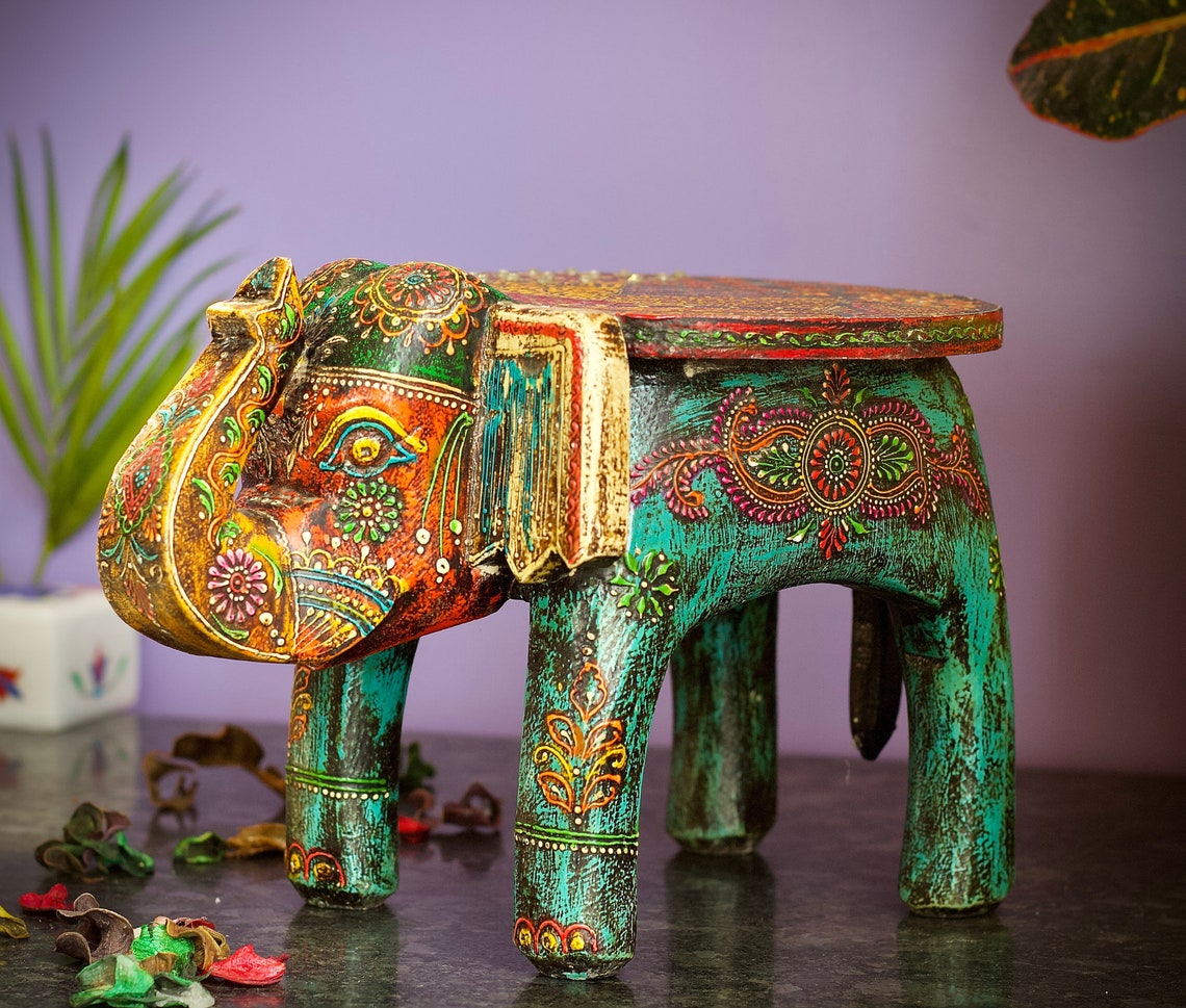 Wooden Elephant Stool Wooden Elephant Foot Stool Elephant Etsy