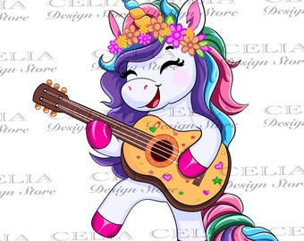 Cute unicorn play music , funny unicorn PNG