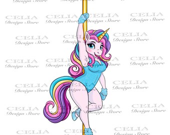 Sassy Pole Dancing Unicorn PNG Rainbow Magical Clipart for Sublimation, Stickers, Apparel & Crafts