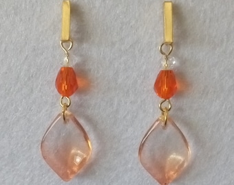 Orange Petal and Teardrop Tiered Earrings - Glass Beads