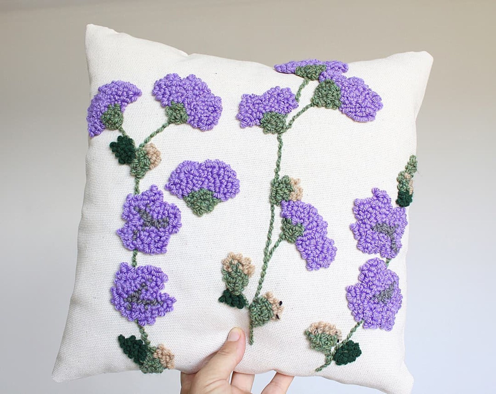 Punch needle flower pillow cover scatter pillow decorative Etsy