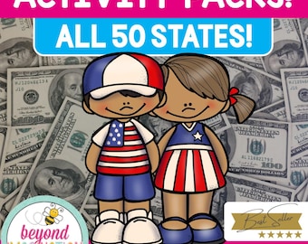 US Geography Bundle | 50 USA States Worksheets, Maps, Reading Comprehension, Activities, Social Studies Resources for Kids | Instant Digital