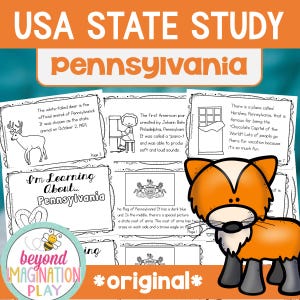Pennsylvania State Studie Arbeitsblätter | 50 Staaten Aktivitäten für Kinder | Geographie Printables | Leseverstehen | Fun Facts US Geographie