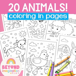 Dibujos para colorear de animales de granja para niños pequeños / Hojas para colorear para niños / Descarga digital imprimible divertida / Descarga instantánea / Imprimir en casa