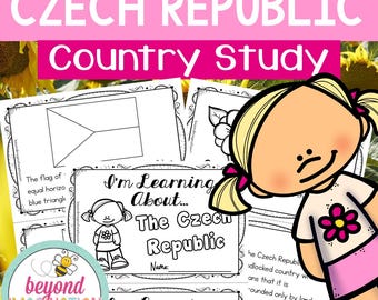 May include: A printable worksheet for a country study of the Czech Republic. The worksheet features a black and white illustration of the Czech flag, a cartoon girl, and the text "I'm Learning About... The Czech Republic".