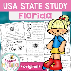 Schede didattiche sullo stato della Florida / Attività per bambini sui 50 stati / Materiale stampabile di geografia / Comprensione della lettura / Curiosità / Geografia degli Stati Uniti