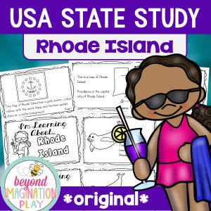 Hojas de trabajo para estudiar el estado de Rhode Island / Actividades de los 50 estados para niños / Imprimibles de geografía / Comprensión lectora / Datos curiosos / Geografía