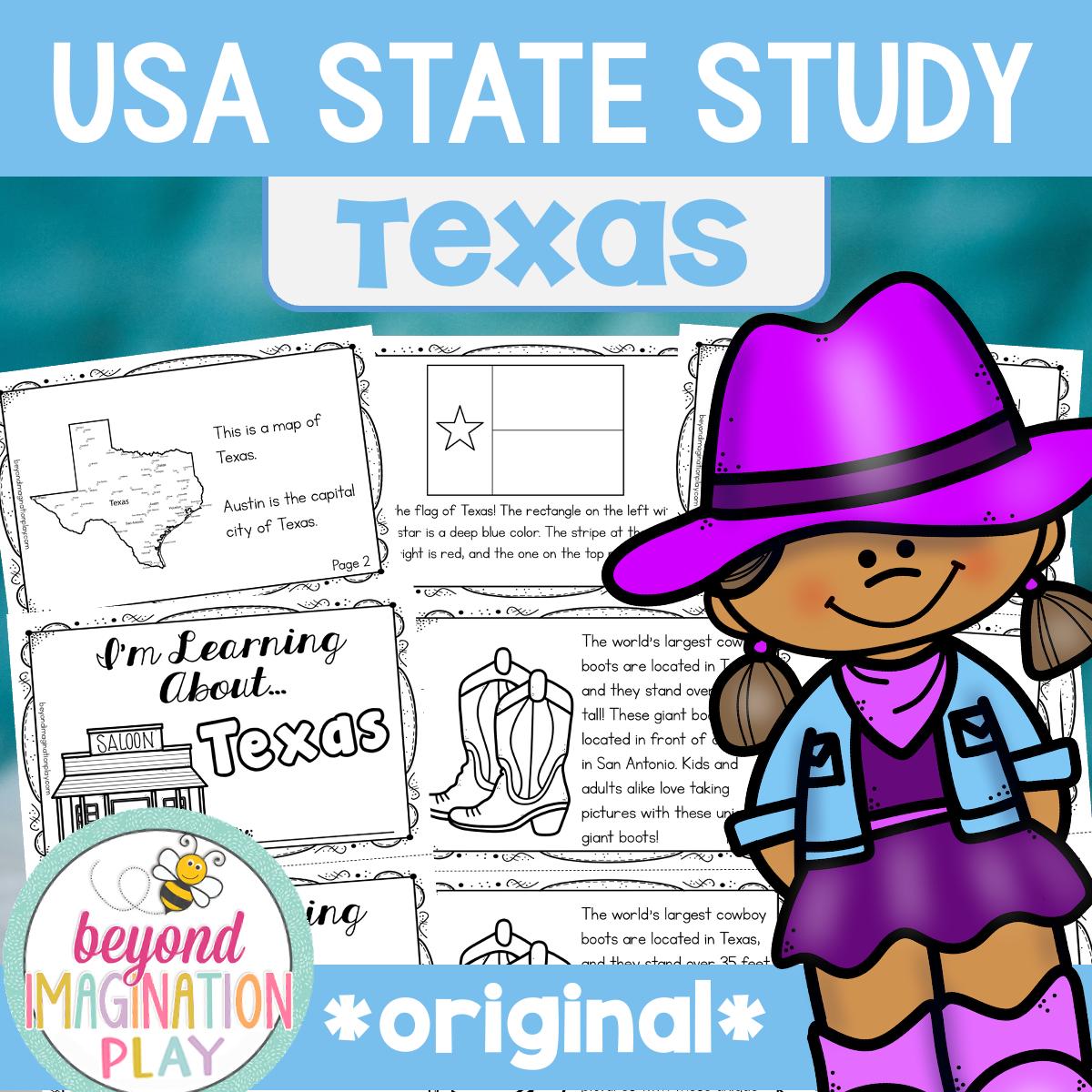 Texas State Study Worksheets | 50 States Activities for Kids | Geography Printables | Reading Comprehension | Fun Facts | U.S. Geography