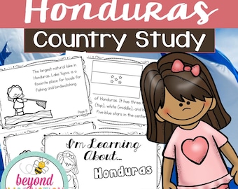 May include: A colorful educational resource titled "Honduras Country Study" with illustrations and text about Honduras. The image includes a cartoon girl, the Honduran flag, and information about Lake Yojoa. The text includes "I'm Learning About... Honduras".