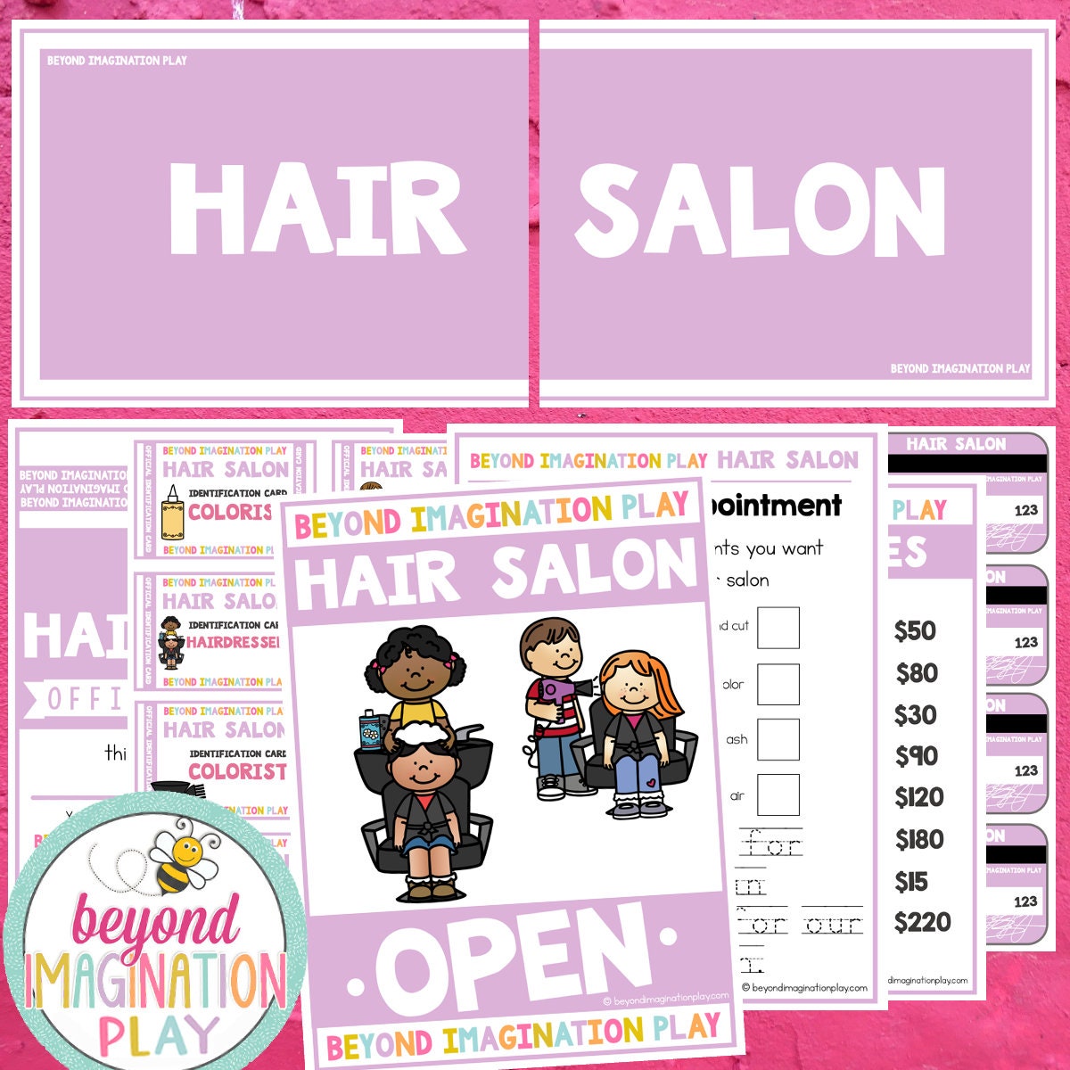 JOYMOR Hair Salon Play Set, Kids Pretend Play Salon W/Hair