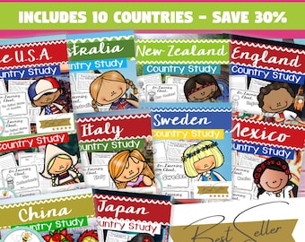 Country Studies Bundle, Activities, Comprehension, 10 Countries (Digital Download)