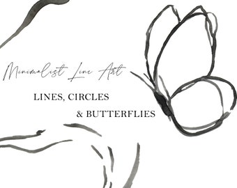 Abstrakcyjne linie motyle Clipart | akwarela line art, boho, minimal line art, nowoczesny clipart, akwarela diy element motyl sztuka czarny