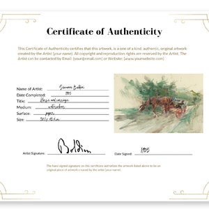 Editable Certificate of Authenticity for Artwork, Certificate of Authenticity Template, Canva Template, Printable Template, Elegant Download