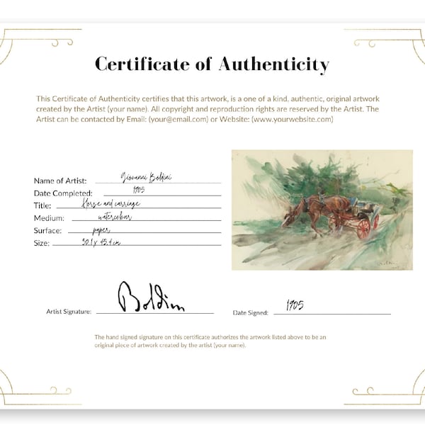 Editable Certificate of Authenticity for Artwork, Certificate of Authenticity Template, Canva Template, Printable Template, Elegant Download