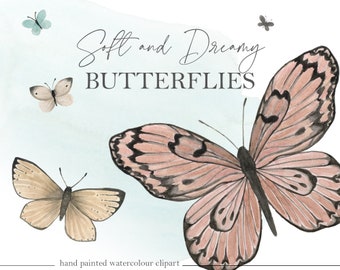 Akwarela Motyl Clipart | akwarela, boho motyl, pastel, ilustracja, malowane ręcznie, sztuka cyfrowa, karty, zaproszenia, sztuka DIY