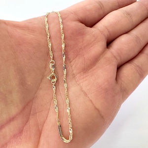 7&quot; Singapore Twist 1.5mm Bracelet Chain, 10K Solid Yellow Gold Diamond Cut, 7&quot; - 1.5mm, Layering Bracelet, Genuine 10K Gold, For Women