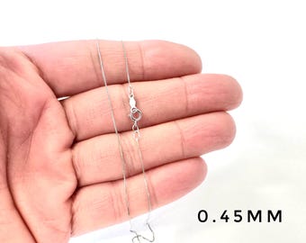 Box Chain 0.45mm 14K Solid White Gold Thin Dainty Minimalist Necklace for Pendants & Charms, Thin gold chain, Genuine 14K Gold (15" - 20")