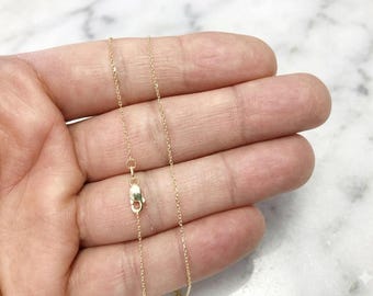 10K Solid Yellow Gold Cable Chain Necklace, 0.8mm Diamond Cut Minimalist Style (16"-20")