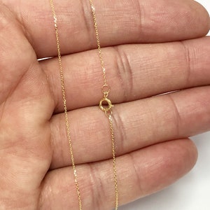 Cable Chain 14k Solid Yellow Gold 16" 18" 20" - 0.7mm - Dainty Minimalist Diamond cut Pendant Chain For Women - Genuine 14kt Gold