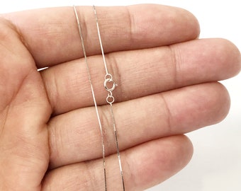 Box Chain 14K Solid White Gold 16" 18" 20" - 0.5mm, Thin Dainty Minimalist Necklace for Pendant / Charm, Thin gold chain, Genuine 14K Gold