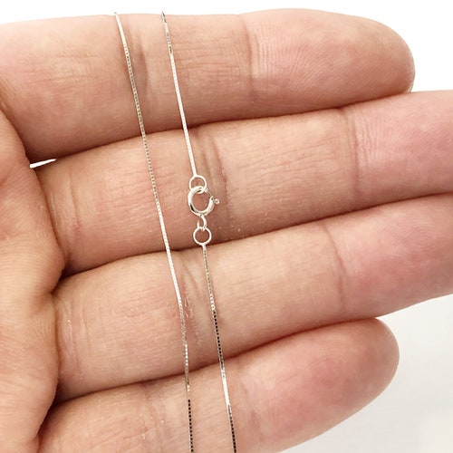 thumbnail image 2 of 14k Solid White Gold Box Chain Necklace - Made In Italy, Super Thin 0.6mm, 16 To 24 Inch 2 of 6
