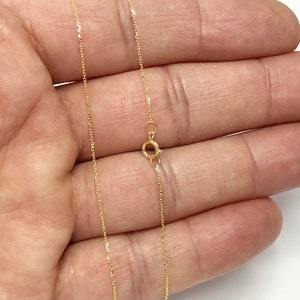 Cable Chain 14k Solid Yellow Gold 16&quot; 18&quot; 20&quot; - 0.7mm - Dainty Minimalist Diamond cut Pendant Chain For Women - Genuine 14kt Gold