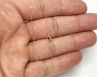 Cable Chain 14k Solid Yellow Gold 16&quot; 18&quot; 20&quot; - 0.7mm - Dainty Minimalist Diamond cut Pendant Chain For Women - Genuine 14kt Gold