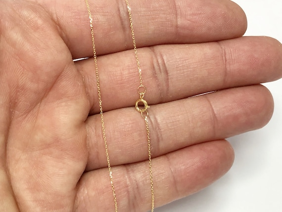 Cable Chain 14k Solid Yellow Gold 16" 18" 20" - 0.7mm - Dainty Minimalist Diamond cut Pendant Chain For Women - Genuine 14kt Gold