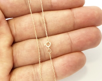 14K Real Yellow Gold Twisted Rope Link Necklace Pendant Chain 0.45mm, Thin Dainty Minimalist for Pendant / Charm Thin gold chain 15" - 24"