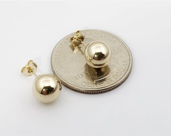 8mm 14K Gold Ball Earring Studs, Gold Push Back Studs Woman, Genuine 14K Gold