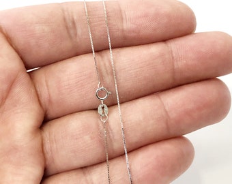 0.6mm Box Chain 10K Solid White Gold 16" 18" 20" Thin Dainty Minimalist Necklace for Pendant / Charm, Thin gold chain, Genuine 10K Gold
