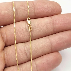 Cuban Curb Chain 14K Solid Yellow Gold, 16" 18" 20" - 1mm - Necklace Chain, Layering Chain, Sturdy Dainty Pendant Chain Genuine 14K Gold