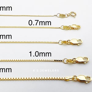 14k Solid Yellow Gold Box Chain Necklace 16&quot; 18&quot; 20&quot; 22&quot; 24&quot;  0.6 mm, 0.7 mm, 0.8 mm, 1.0 mm, 1.1 mm Genuine 14K Gold