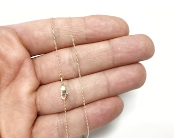 Cable Chain 10k Solid Yellow Gold 16&quot; 18&quot; 20&quot; - 0.8mm - Dainty Minimalist Diamond cut Pendant Chain For Women - Genuine 10kt Gold