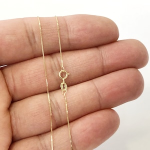 Box Chain 10K Solid Yellow Gold 15&quot; 16&quot; 18&quot; 20&quot;  0.5mm, Thin Dainty Minimalist Necklace for Pendant/Charm, Thin gold chain, Genuine 10K Gold