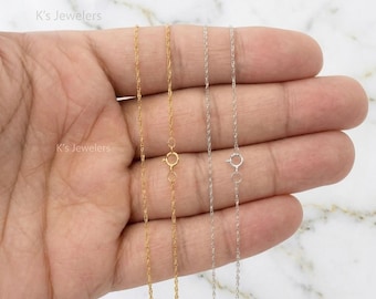 14K Real Yellow or White Gold Twisted Rope Link Necklace Pendant Chain 0.45mm, Thin Dainty Minimalist Layering Chain for Pendant  15" - 24"