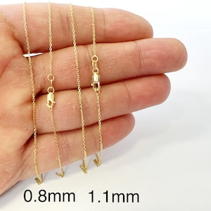 Cable Chain 14k Solid Yellow Gold 16&quot; 18&quot; 20&quot; 24&quot; - 0.8mm, 1.1mm - Dainty Minimalist Diamond cut Pendant Chain For Women - Genuine 14kt Gold