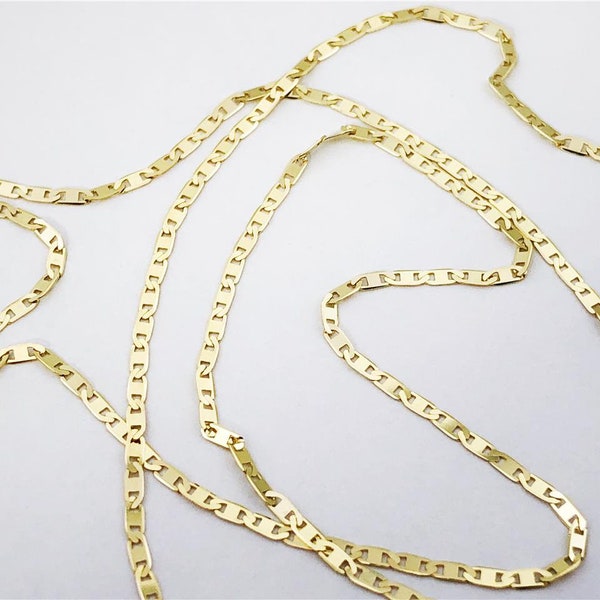 10K 1.2mm Solid Yellow Gold Mariner Link Necklace Chain, Layer Chain, Minimalist Chain, Flat Chain, 16" 18" 20" 24" 1.2mm Genuine 10K Gold