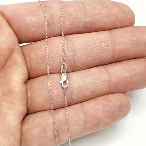 Cable Chain 14k Solid White Gold 16" 18" 20" - 0.8mm - Dainty Minimalist Diamond cut Pendant Chain For Women - Genuine 14kt Gold