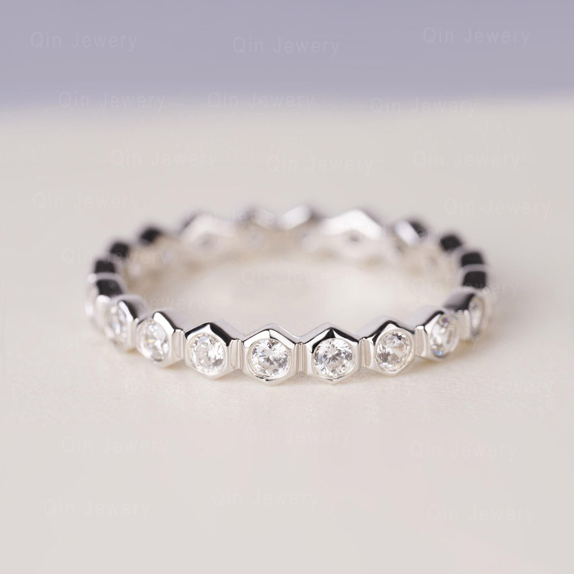 Dainty Cubic Zirconia Stackable Ring Band Sterling Silver Unique ...
