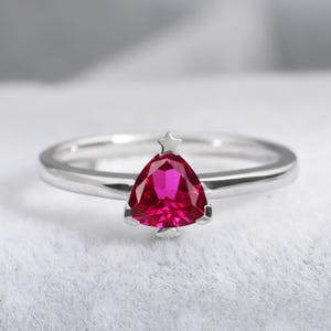 Trillion Cut Ruby Engagement Ring Unique Triangle Shaped Anniversary Promise Wedding Women Silver/Gold July Birthstone Ring
