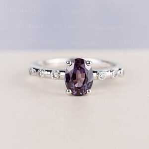 Oval Shaped Alexandrite Ring Unique Wedding Ring June Birthstone Ring for Her