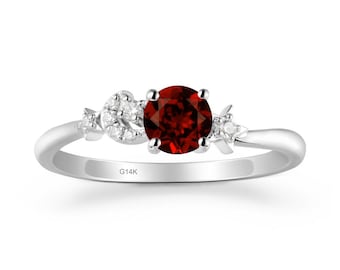 Stern Mond inspiriert Granat Verlobungsring Vintage Rundschnitt Januar Birthstone Ring Einzigartige Hochzeit Versprechen Ring Art Deco handgemachter Schmuck