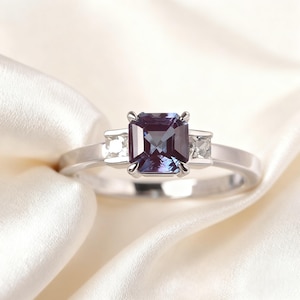 Asscher Cut Alexandrite Ring Color Changing Stone Ring Vintage Engagement Ring for Women