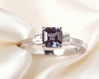 Asscher Cut Alexandrite Ring Color Changing Stone Ring Vintage Engagement Ring for Women