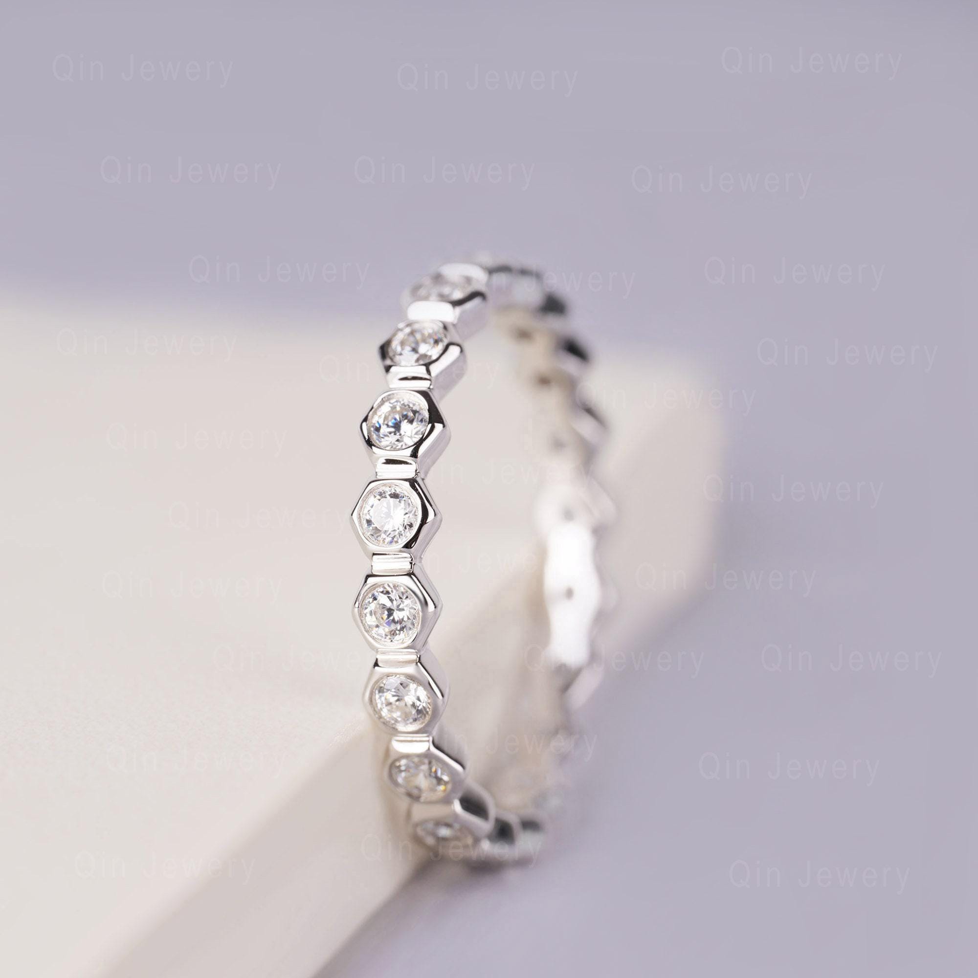 Dainty Cubic Zirconia Stackable Ring Band Sterling Silver Unique ...