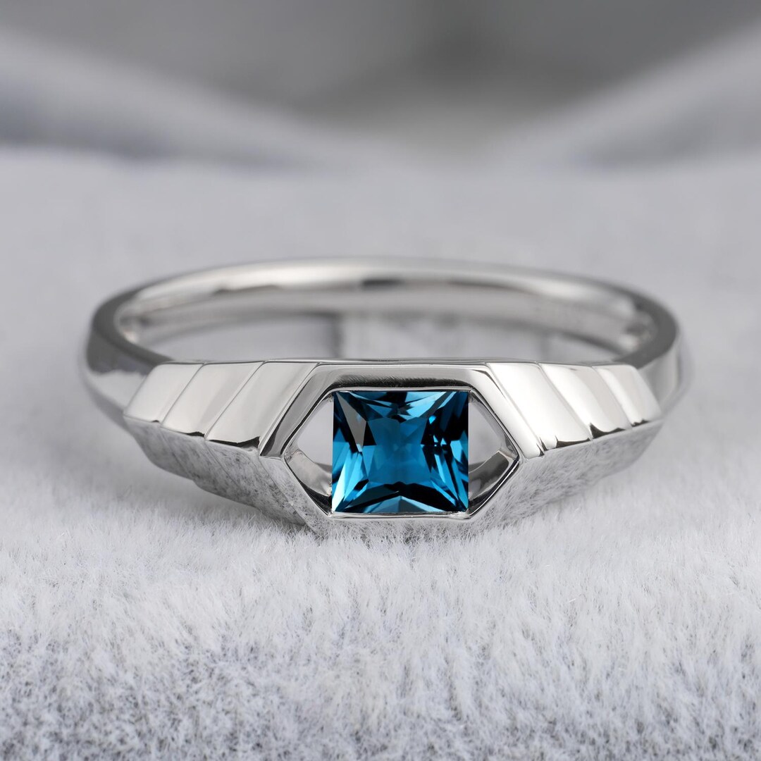Unique Solitaire 5*5mm London Blue Topaz Engagement Ring Dainty ...
