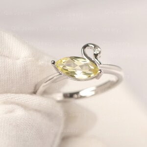 Marquise Cut Lemon Quartz Engagement Ring Yellow Stone Swan Ring