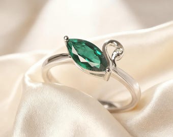 May Birthstone Ring Marquise Cut Emerald Statement Ring Anniversary Gifts